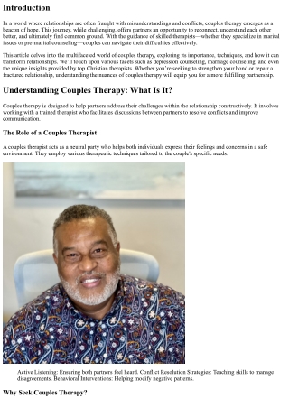 Finding Common Ground: The Journey Through Couples Therapy