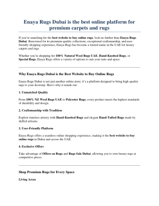 Enaya Rugs Dubai is the best online platform for premium carpets and rugs