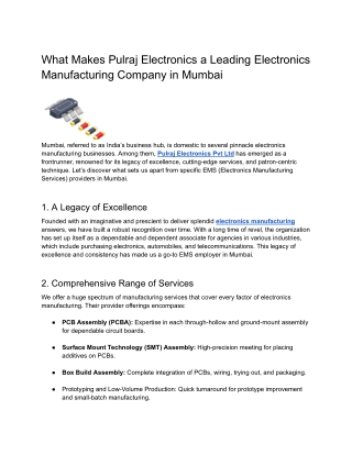What Makes Pulraj Electronics a Leading Electronics Manufacturing Company in Mumbai