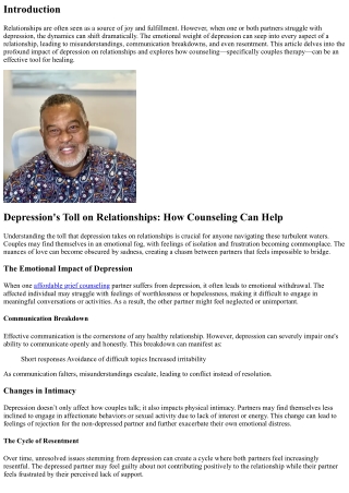 Depression's Toll on Relationships: How Counseling Can Help