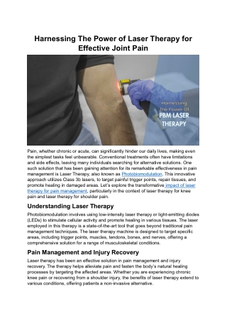 Harnessing The Power of Laser Therapy for Effective Joint Pain