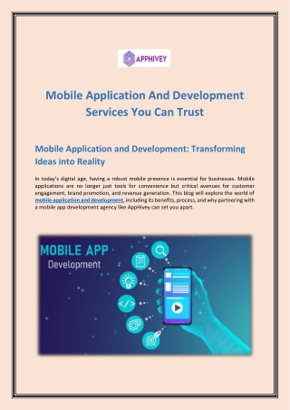 Mobile Application And Development Services You Can Trust