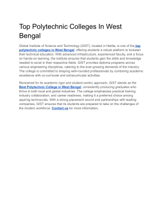 Top Polytechnic Colleges In West Bengal