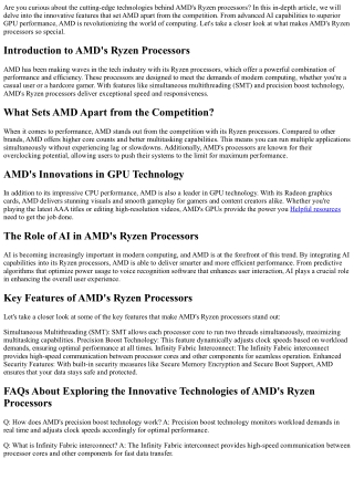 Exploring the Innovative Technologies of AMD's Ryzen Processors