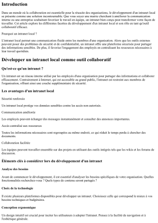 'Développer un intranet local comme outil collaboratif.'