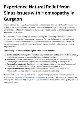 Homeopathy Sinus Treatment in Gurgaon A Natural Approach