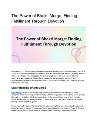 The Transformative Power of Bhakti Marga A Journey of Spiritual Enlightenment