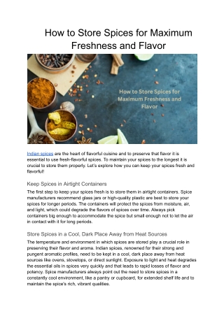 How to Store Spices for Maximum Freshness and Flavor