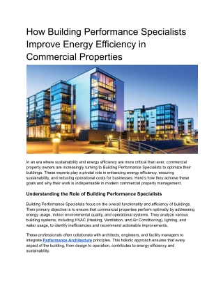 How Building Performance Specialists Improve Energy Efficiency in Commercial Properties