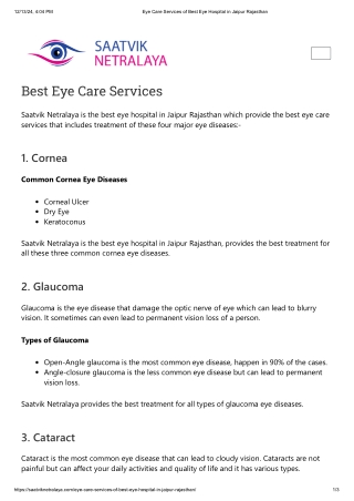 Eye Care Services of Best Eye Hospital in Jaipur Rajasthan