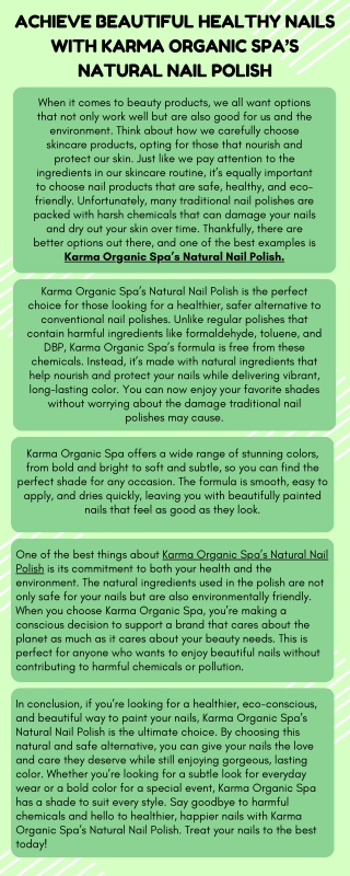 Achieve Beautiful Healthy Nails with Karma Organic Spa’s Natural Nail Polish
