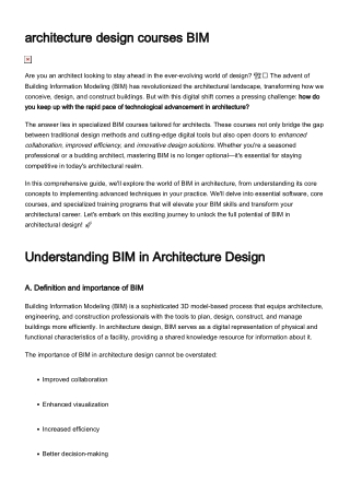 BIM Architectural Design: Modeling, Documentation & Visualization