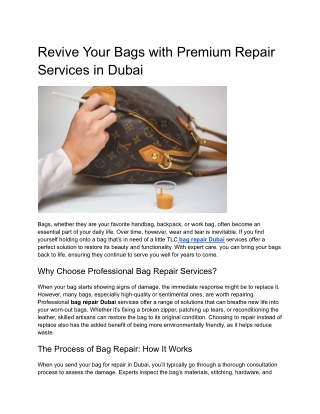 Revive Your Bags with Premium Repair Services in Dubai