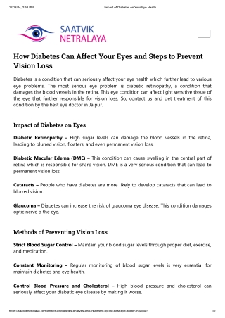 Impact of Diabetes on Your Eye Health