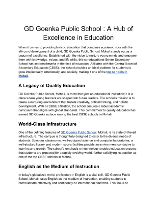 GD Goenka Public School, A Hub of Excellence in Education