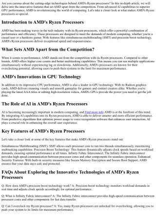 Exploring the Innovative Technologies of AMD's Ryzen Processors