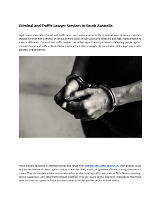 Criminal and Traffic Lawyer Services in South Australia
