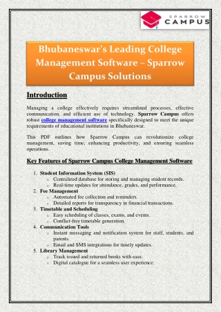 Bhubaneswar’s Leading College Management Software – Sparrow Campus Solutions