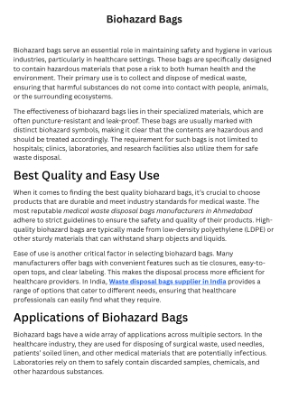 Biohazard Bags: What is Actual Use and purpose