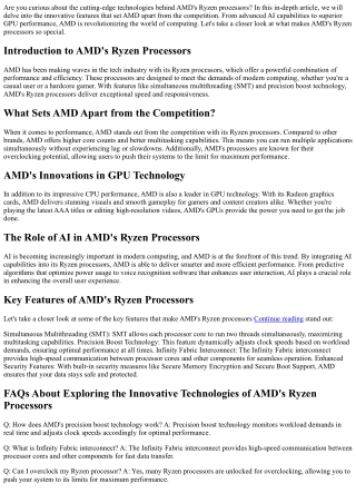 Exploring the Innovative Technologies of AMD's Ryzen Processors