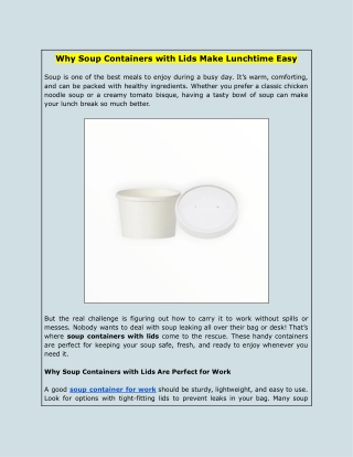 Why Soup Containers with Lids Make Lunchtime Easy