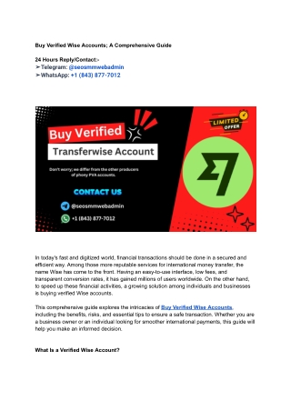 Buy Verified Wise Accounts; A Comprehensive Guide