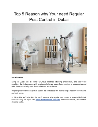 Top 5 Reason why Your need Regular Pest Control in Dubai