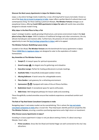 Discover the Best Luxury Apartments in Jaipur for Modern Living