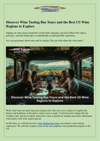 Discover Wine Tasting Bus Tours and the Best US Wine Regions to Explore