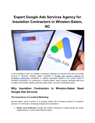Expert Google Ads Services Agency for Insulation Contractors in Winston-Salem, NC
