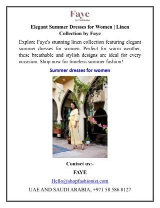 Elegant Summer Dresses for Women  Linen Collection by Faye