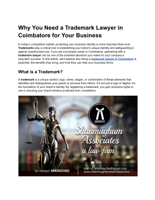 Why You Need a Trademark Lawyer in Coimbatore for Your Business