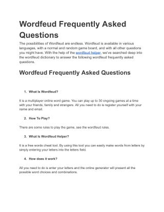 Wordfeud Frequently Asked Questions