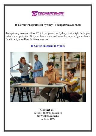 It Career Programs In Sydney  Techgateway.com.au