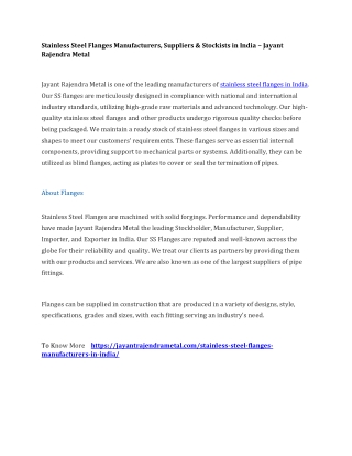 Stainless Steel Flanges Manufacturers, Suppliers & Stockists in India – Jayant Rajendra Metal