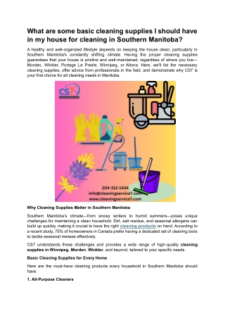 What are some basic cleaning supplies I should have in my house for cleaning in Southern Manitoba