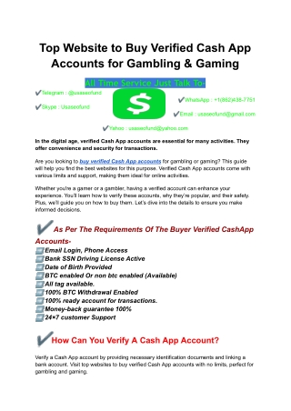 Top Website to Buy Verified Cash App Accounts for Gambling & Gaming
