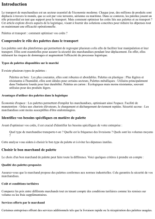 Palettes et transport : comment optimiser vos coûts ?