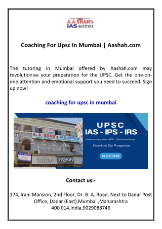 Coaching For Upsc In Mumbai | Aashah.com
