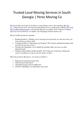 Trusted Local Moving Services in South Georgia