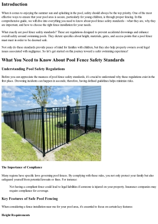 What You Need to Know About Pool Fence Safety Standards