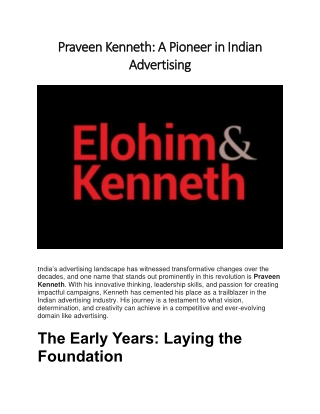 Praveen Kenneth: A Pioneer in Indian Advertising