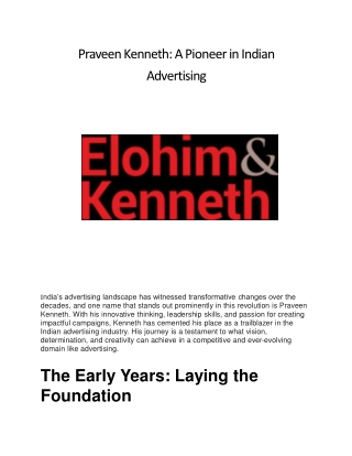 Praveen Kenneth: A Pioneer in Indian Advertising