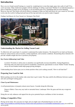 Finding Cash Buyers for Your Vacant Lot: Strategies That Work!