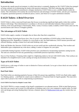 EAGO Toilets: Revolutionizing the Modern Rest room Experience