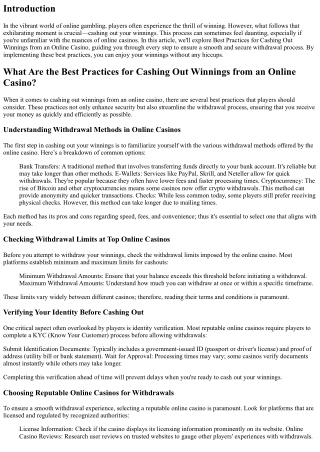 “Best Practices for Cashing Out Winnings from an Online Casino”