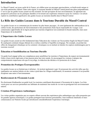 Le Rôle des Guides Locaux dans le Tourisme Durable du Massif Central