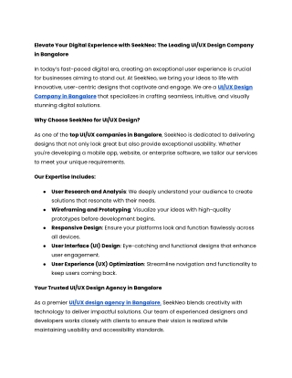 Elevate Your Digital Experience with SeekNeo_ The Leading UI_UX Design Company in Bangalore