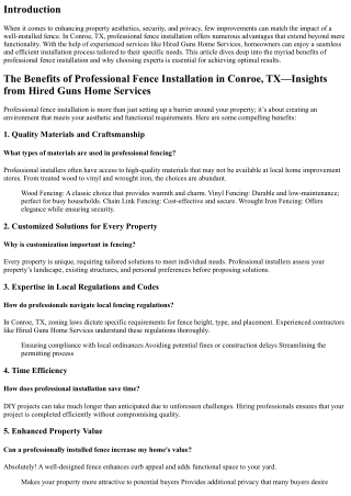 The Benefits of Professional Fence Installation in Conroe, TX—Insights from Hire