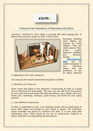 5 Reasons for Popularity of Manufactured ADUs